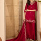 Maroon Silk Embroidered Kurta Set with Dupatta Round Neck Ethnic Wear for Karwa Chauth