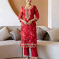 Red Organza Printed Straight Kurta Set with Pant & Dupatta for Women  Festive & Karwa Chauth Special