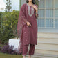 Silk Embroidered Straight Round Neck Kurta with Pant & Dupatta