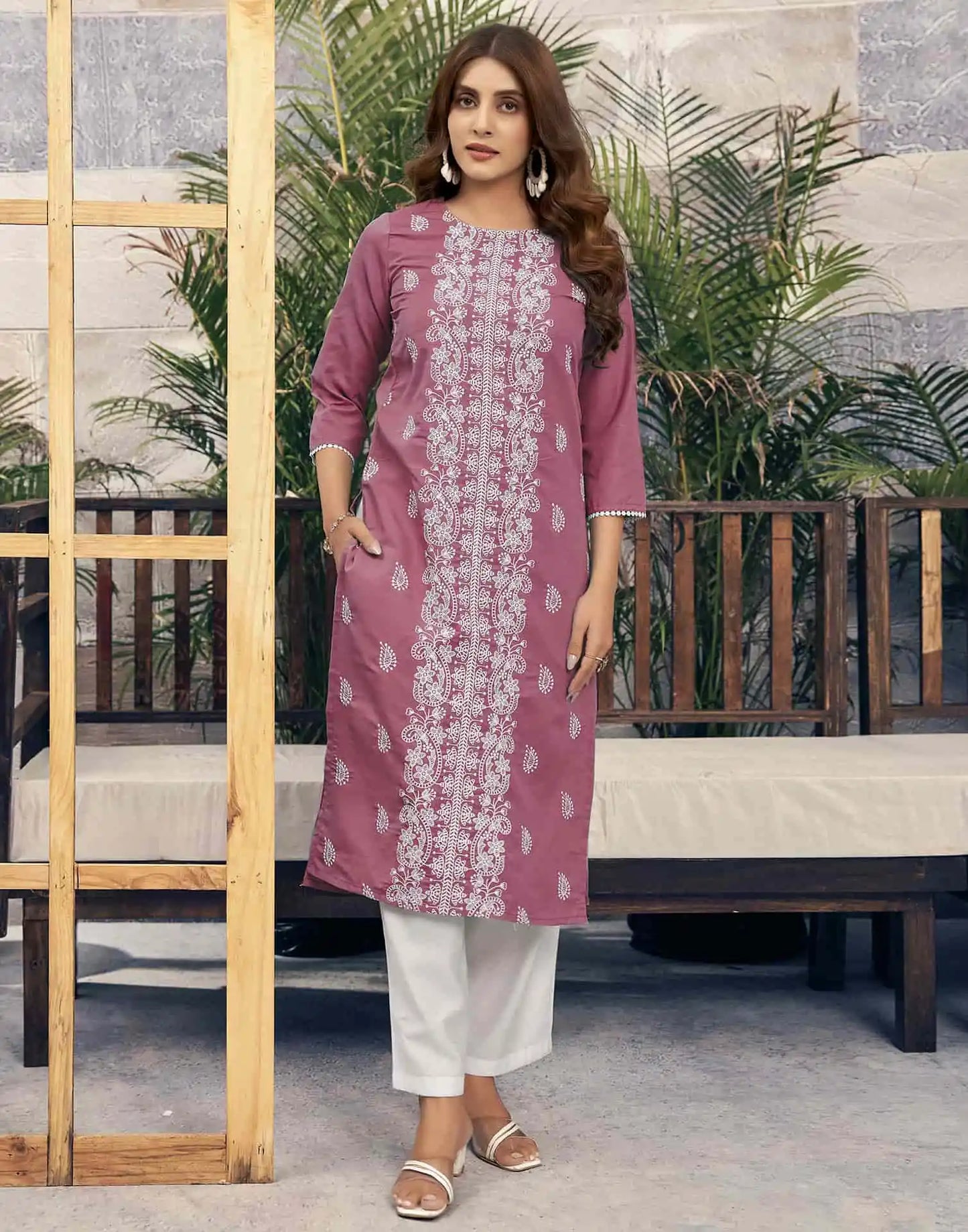 Rayon Embroidered Straight Kurti