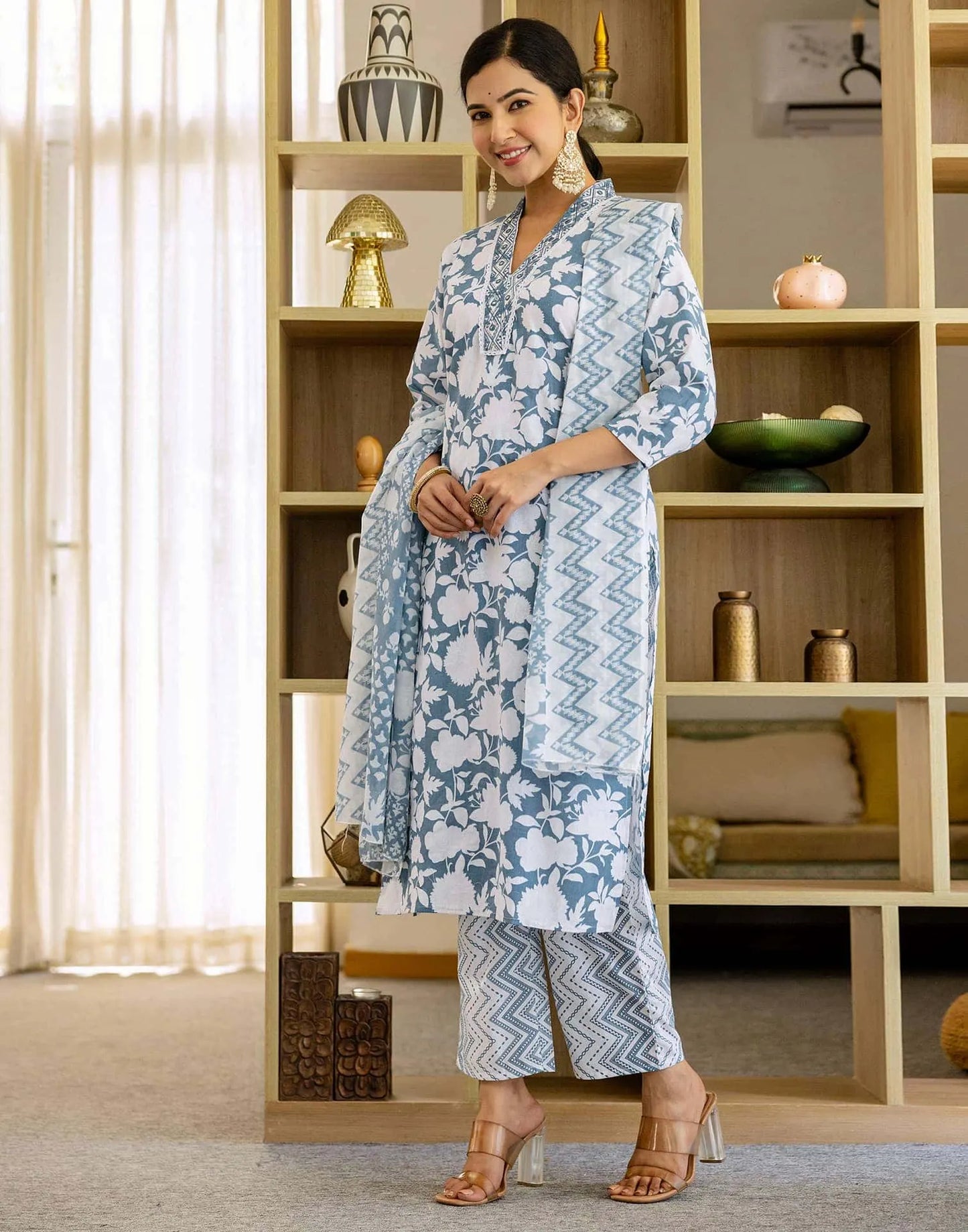 Cotton Printed and Embroidery Lace Anarkali Kurta with Pant & Dupatta