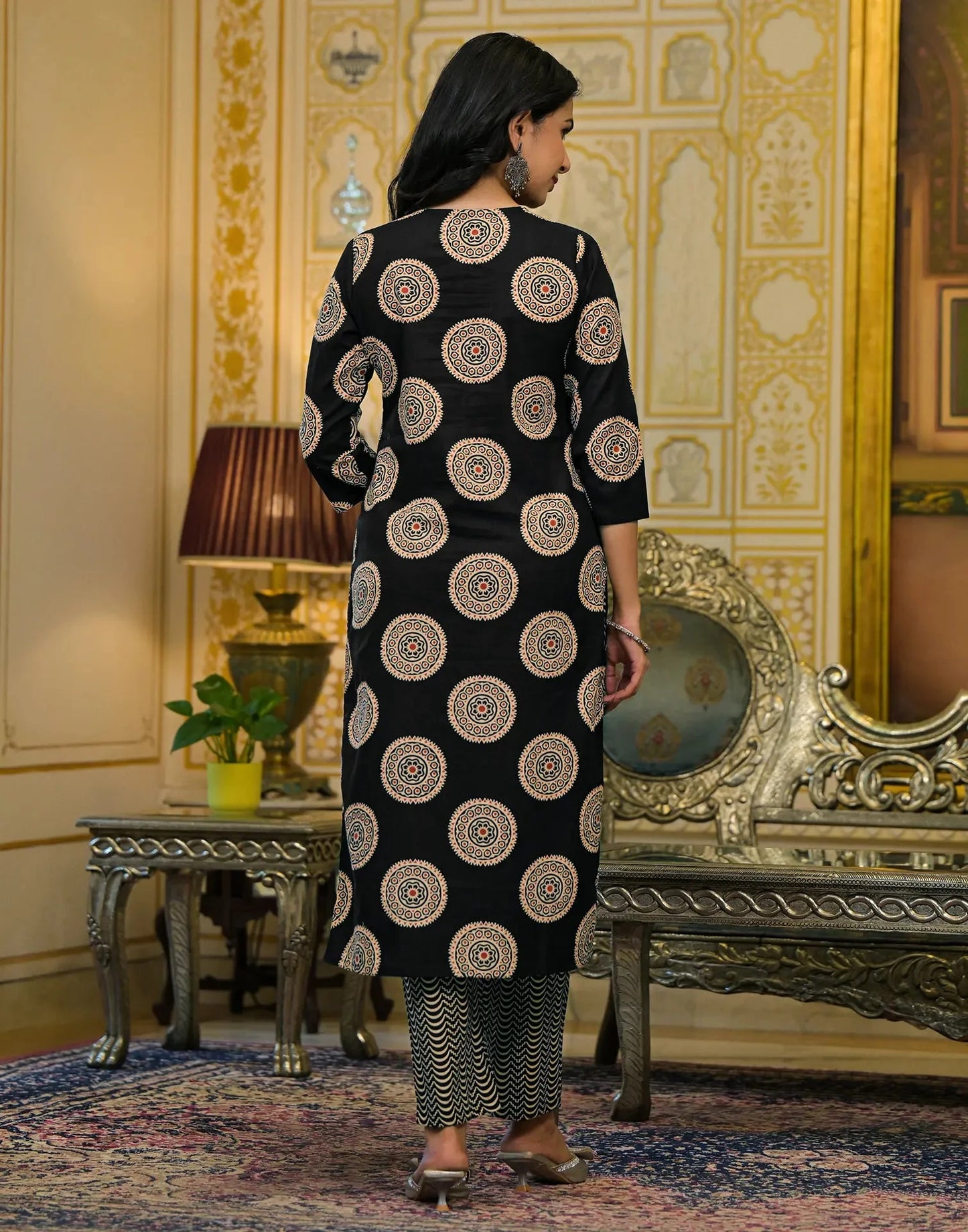 Cotton Embroidered V-Neck Straight Kurta with Pant & Dupatta