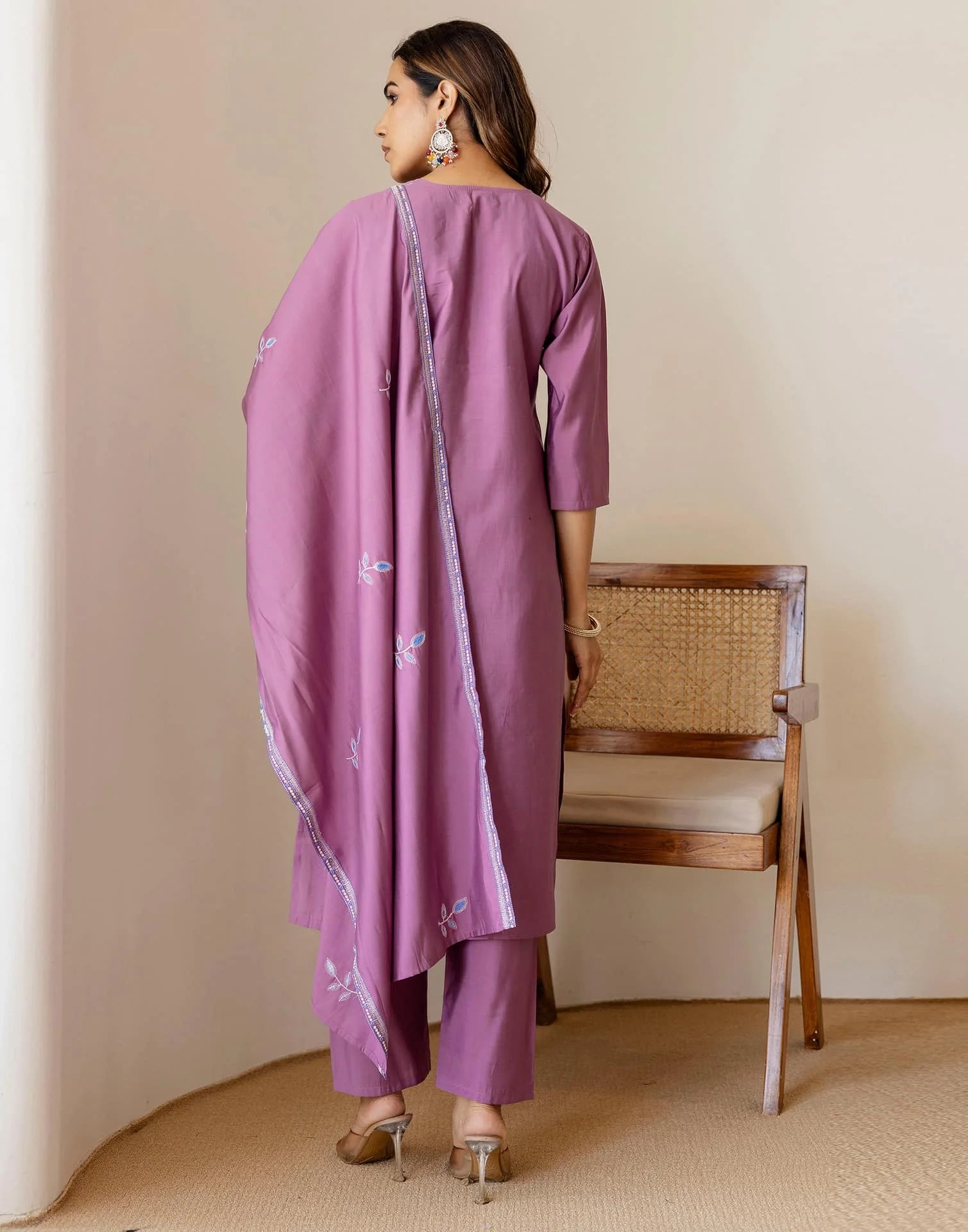 Purple Silk Embroidered Straight Kurta Set with Pant & Dupatta for Women Office & Casual Wear under 1299