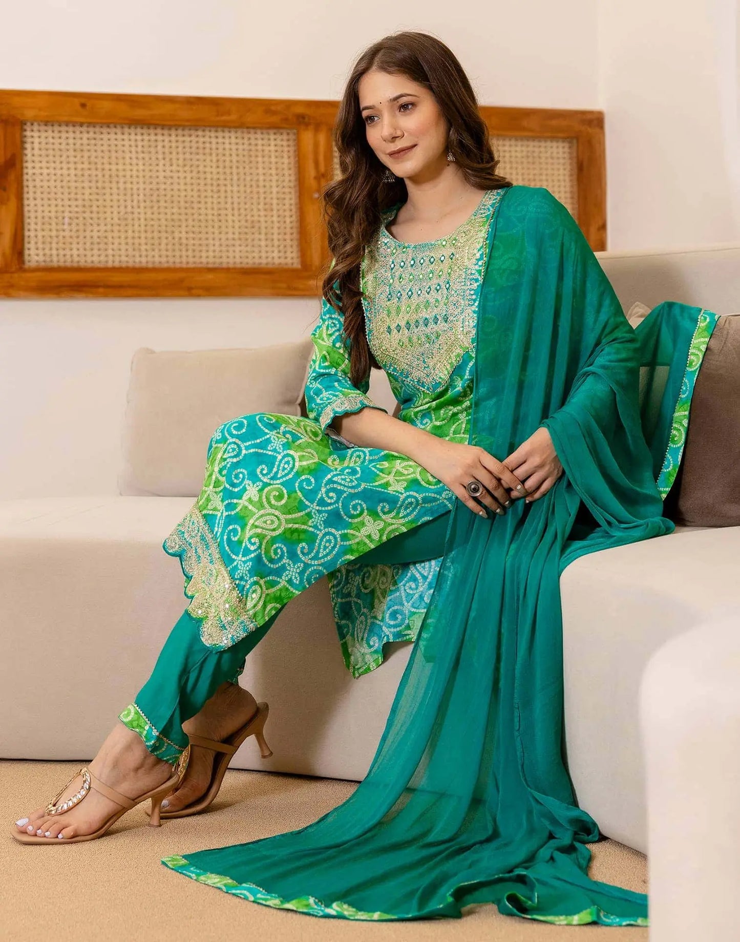 Rayon Printed Straight Kurta with Pant & Dupatta