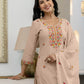 Skylee Brown Cotton Embroidered Straight Kurta with Pant & Dupatta
