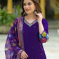 Silk Straight Embroidery V-Neck Kurta with Pant & Dupatta
