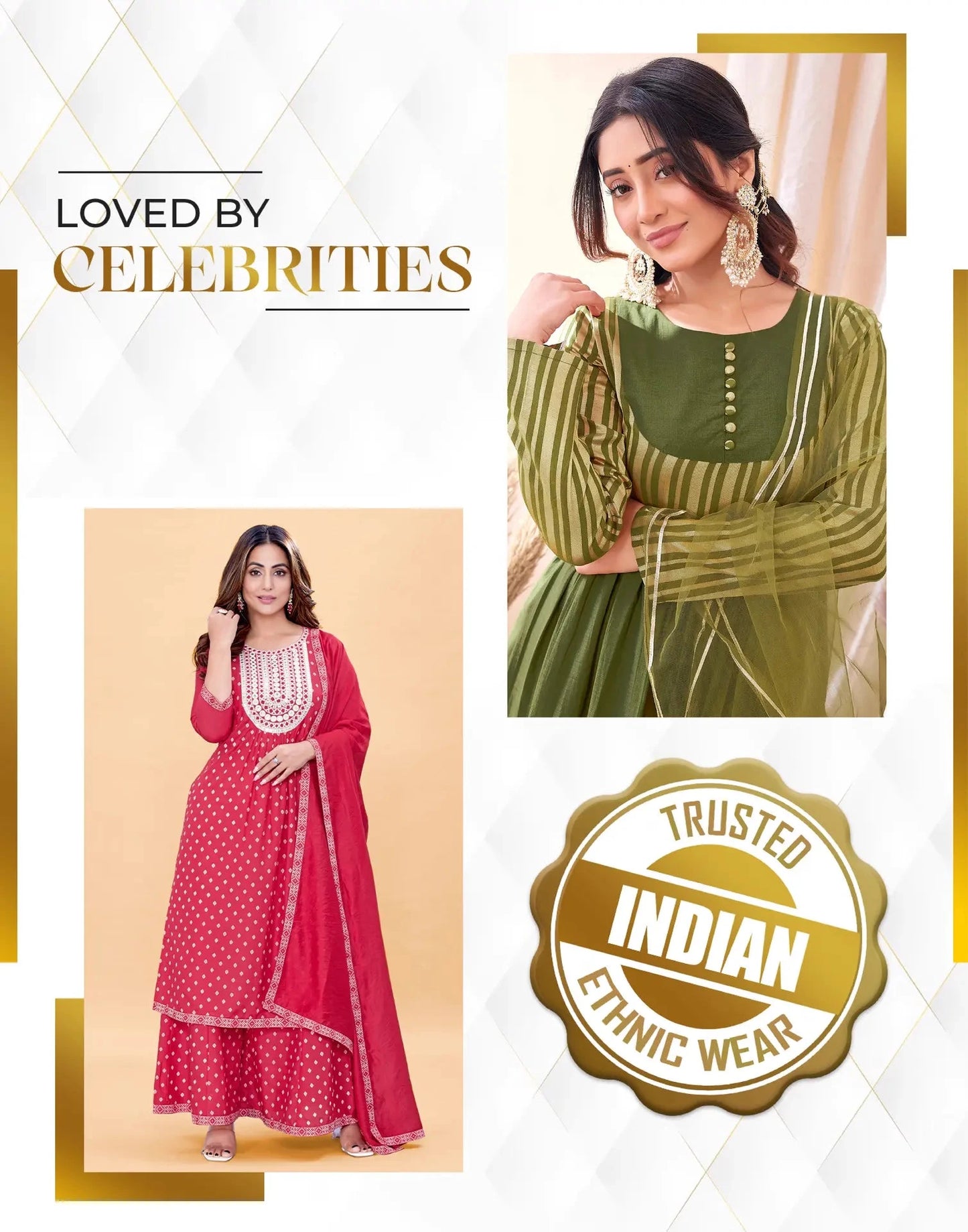 Cotton Blend Foil Printed and Printed Lace Straight Kurta with Pant & Dupatta