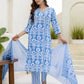 Cotton Straight Printed V-Neck Kurta with Pant & Dupatta