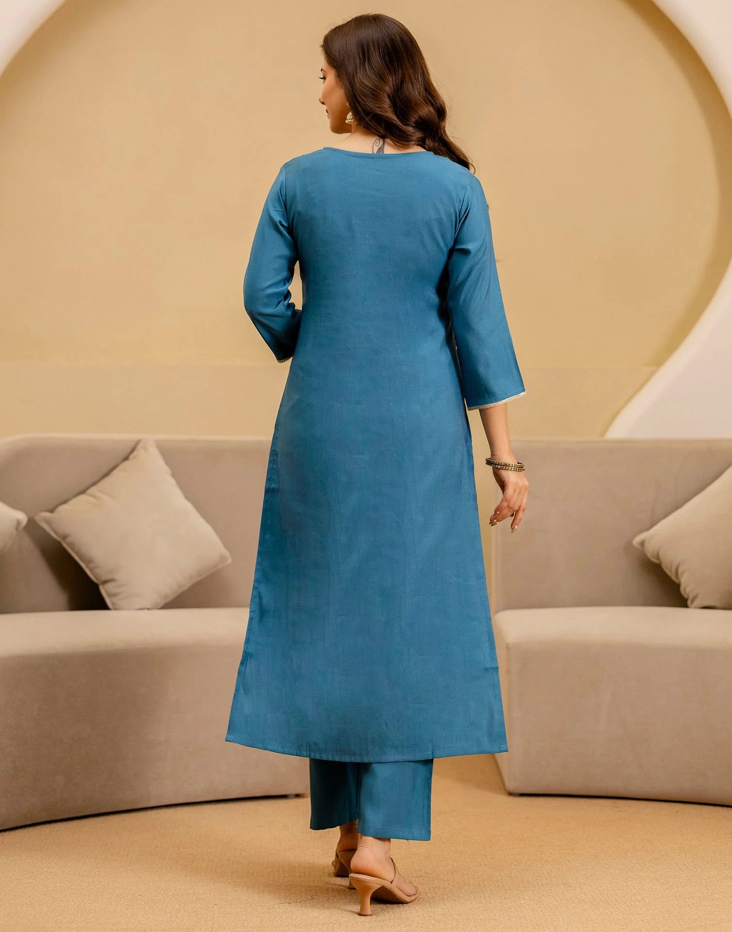 Affordable Blue Silk Embroidered Straight Kurta Set under 999