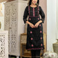 Black Silk Blend Embroidery and Sequins Work Straight Kurta with Pant and Dupatta