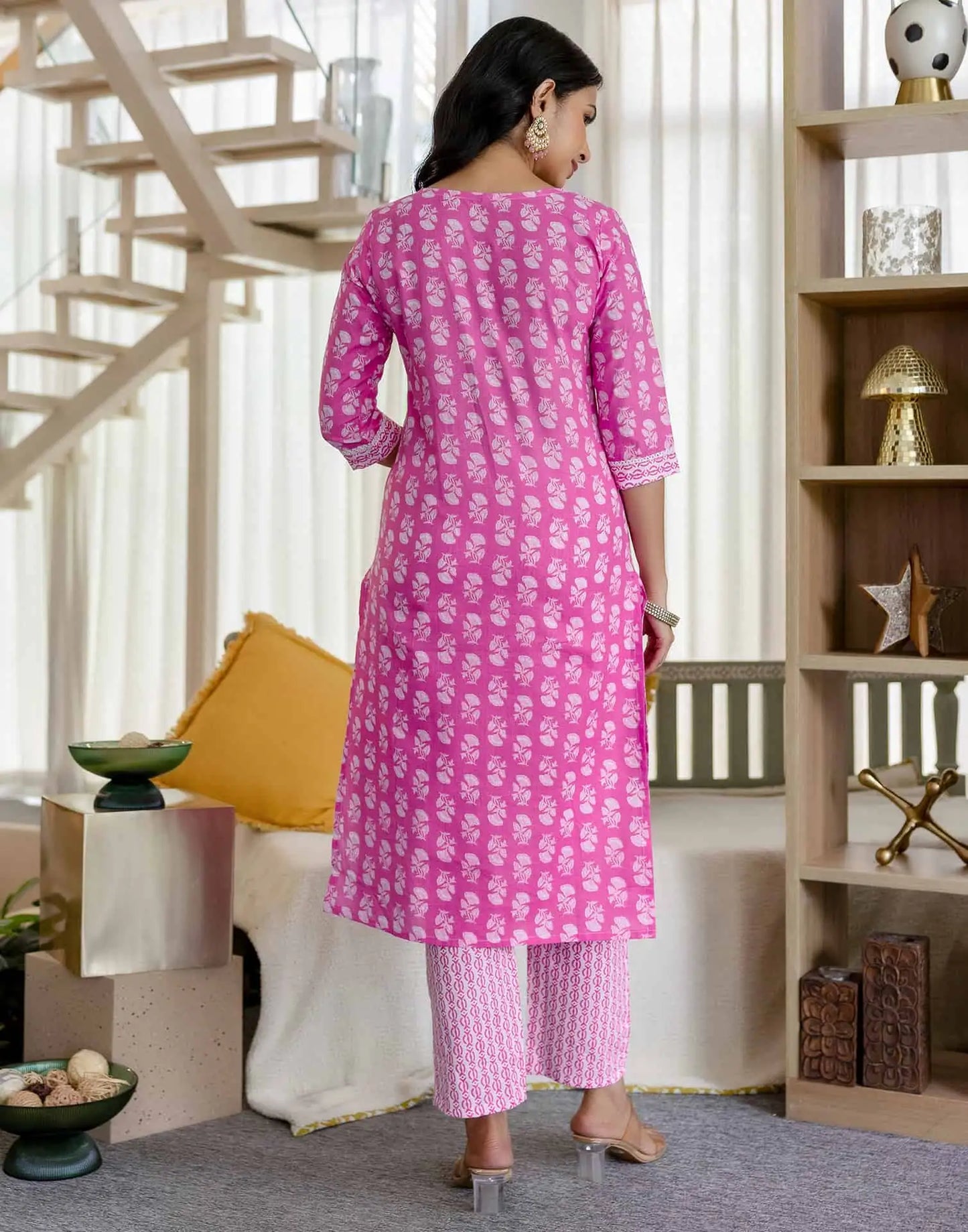 Affordable Red Cotton Printed Straight Kurta Set Round-Neck Cotton Kurti with Pant & Dupatta