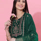 Dark Green Velvet Straight Kurta Set with Pants & Dupatta under 1000