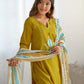 Silk Embroidery and Sequin Work Straight Kurta with Pant & Dupatta