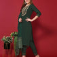 Green Cotton Embroidered Straight Kurta Set with Pant & Dupatta