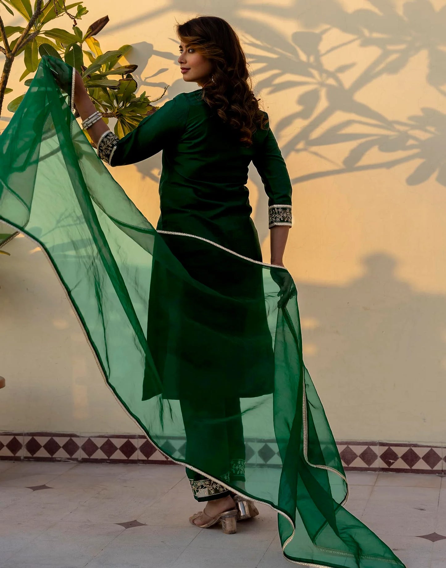 Silk Blend Sequins, Embroidery and Lace Straight Kurta with Pant & Dupatta