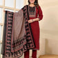 Maroon Cotton Printed Straight Kurta Set with Pant & Dupatta