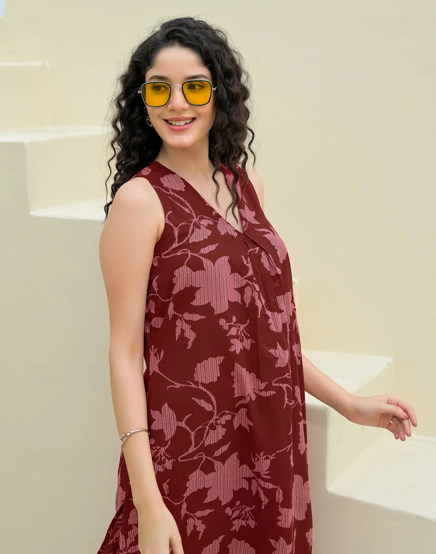 Skylee Cotton Printed V-Neck Co-ord Set For Woman