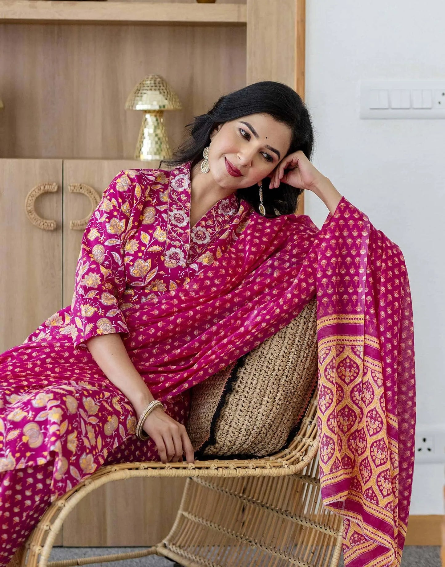 Cotton Printed and Embroidery Lace Anarkali Kurta with Pant & Dupatta