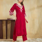 Cotton Blend Embroidery Straight Kurta with Pant & Dupatta