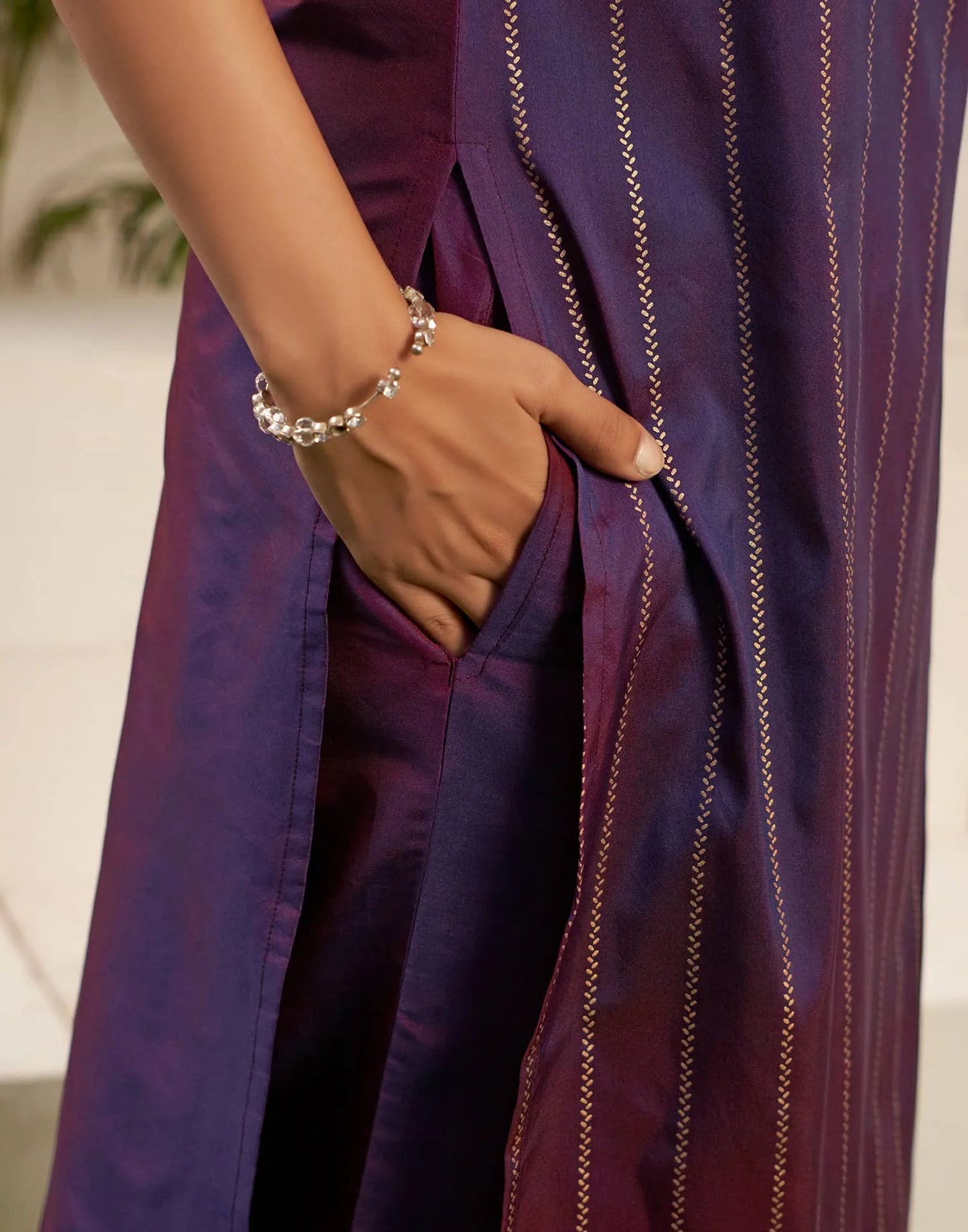 Silk Blend Foil Print and Lace Straight Kurta with Pant & Dupatta