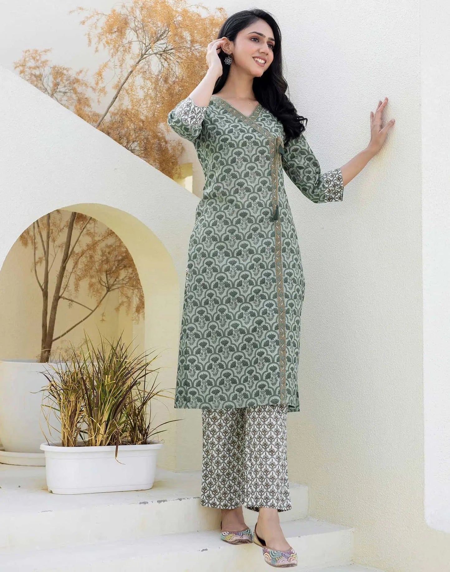 Cotton Printed, Tassels, Fabric Lace Straight Kurta with Pant & Dupatta