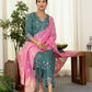 Silk Blend Embroidered Straight Kurta with Pant & Dupatta