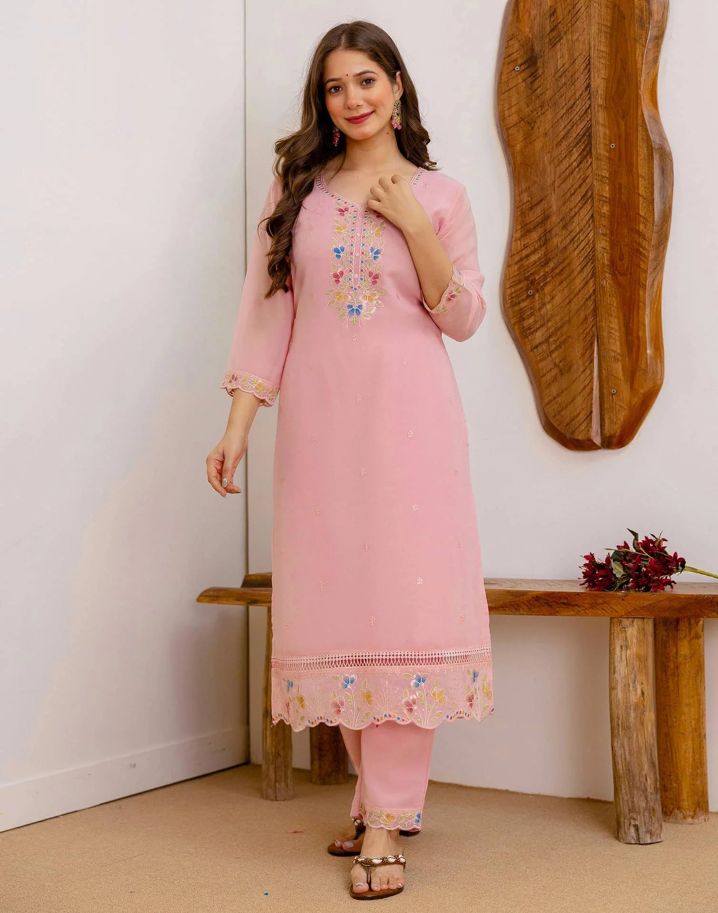 Pink Georgette Embroidered Kurta Set with Pant & Dupatta
