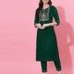 Dark Green Velvet Straight Kurta Set with Pants & Dupatta under 1000