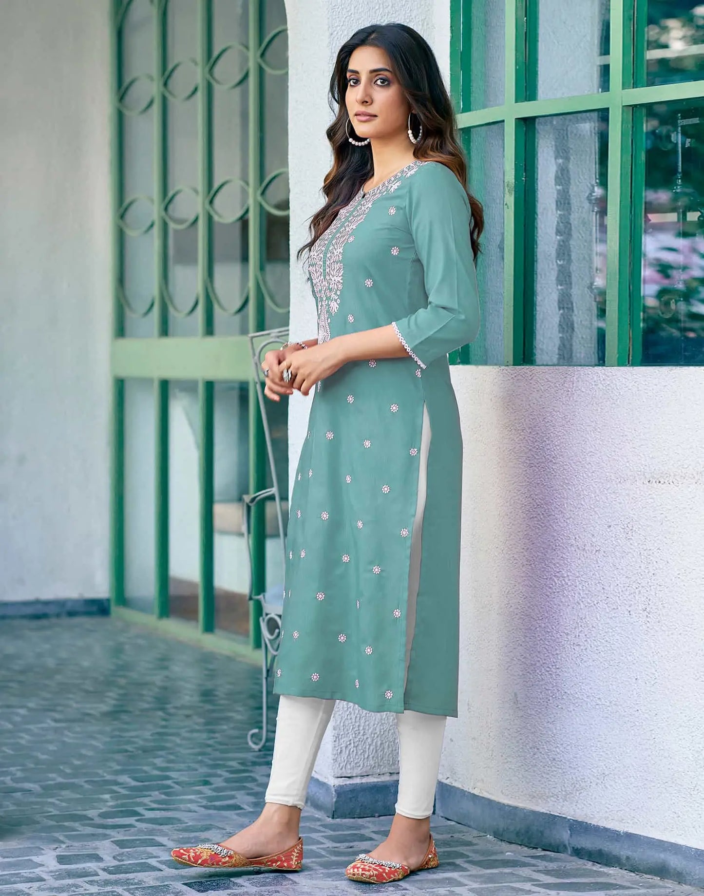 Cotton Embroidered Straight Kurti