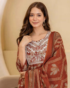 Skylee Viscose Rayon Embroidered Straight 3 Piece Kurta Set For Woman