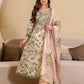 Beige Cotton Printed Anarkali Kurta with Pant & Dupatta