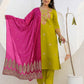 Silk Blend Embroidery Work and Embroidery Lace Straight Kurta with Pant & Dupatta