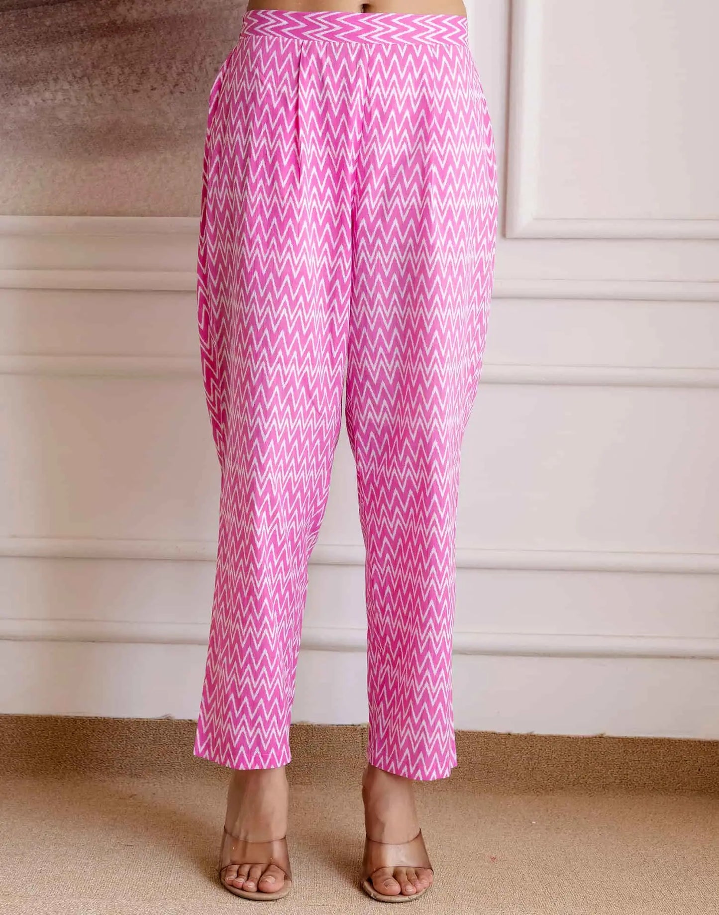 Skylee Pink Cotton Printed Anarkali Kurta Set for Women