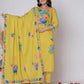 Yellow Cotton Printed Straight Kurta Set with Pant & Dupatta Affordable Casual & Office Wear for Women under 999
