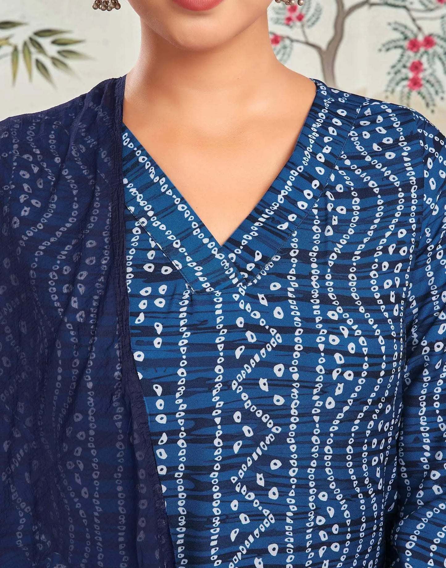 Affordable Dark Blue Bandhani Printed Rayon Kurta set with dupatta 
