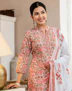 Skylee Cotton Printed Straight 3 Piece Kurta Set For Woman