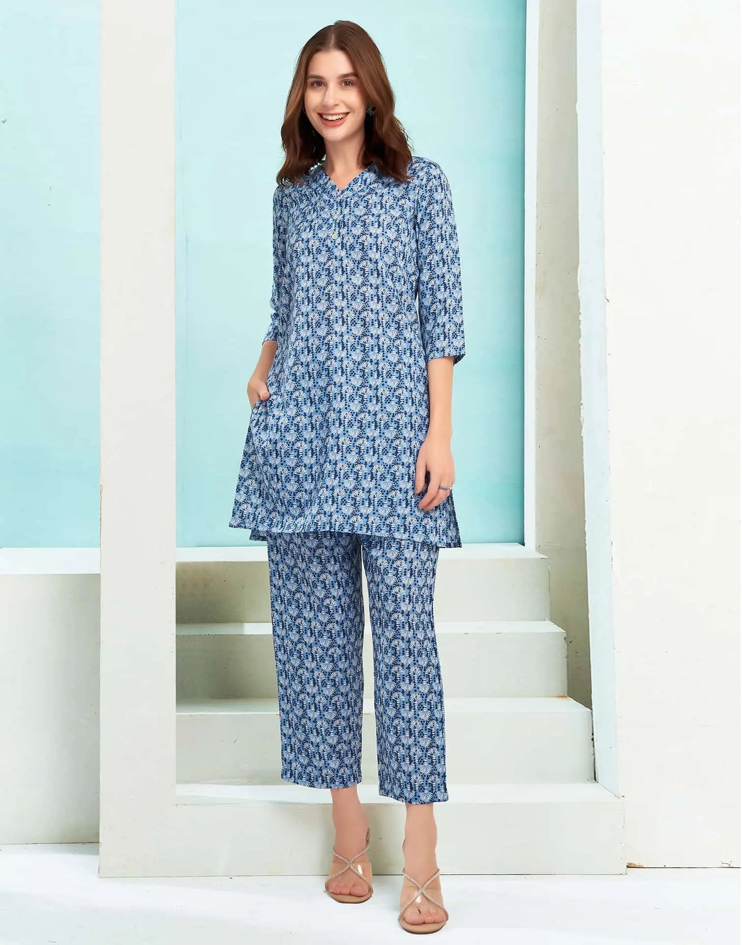 blue cotton affordable co-ord set