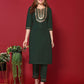 Green Cotton Embroidered Straight Kurta Set with Pant & Dupatta