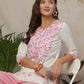 Cotton Blend Chikankari Straight Round Neck Short Kurti