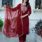 Maroon silk straight kurta set with dupatta under 799 festive wear