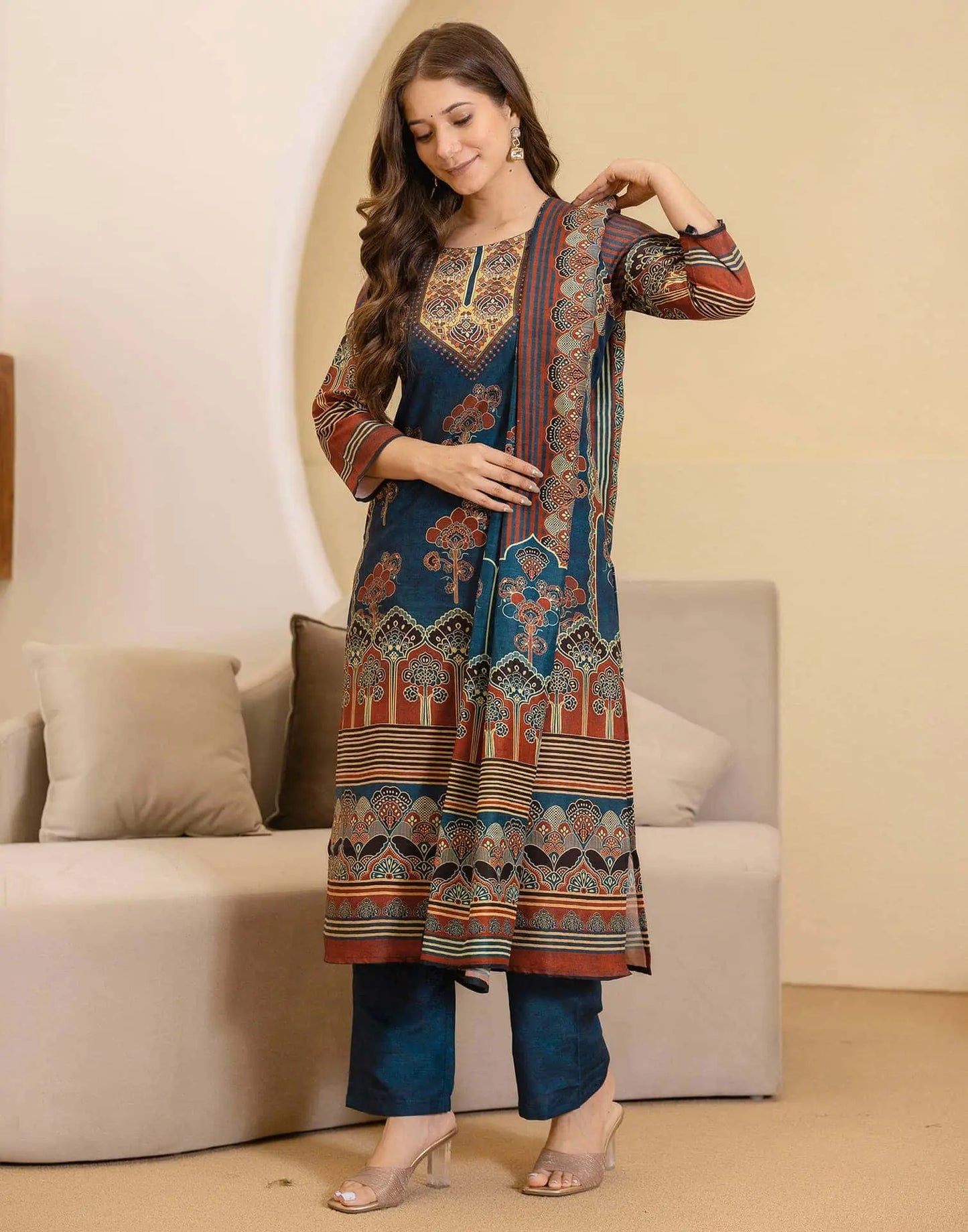 Cotton Printed Straight Kurta with Pant & Dupatta