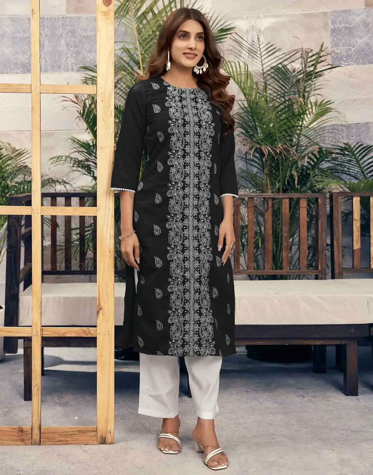 Rayon Embroidered Straight Kurti