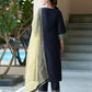 Silk Blend Sequins Embroidery Lace Straight Kurta with Pant & Dupatta