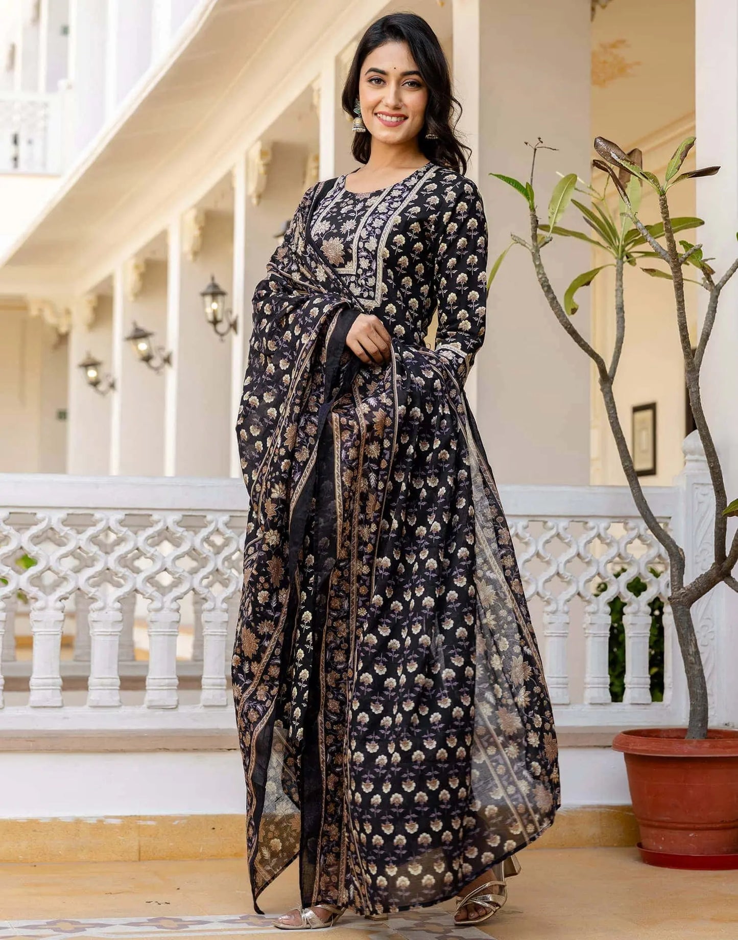 Cotton Printed Straight Kurta with Pant & Dupatta