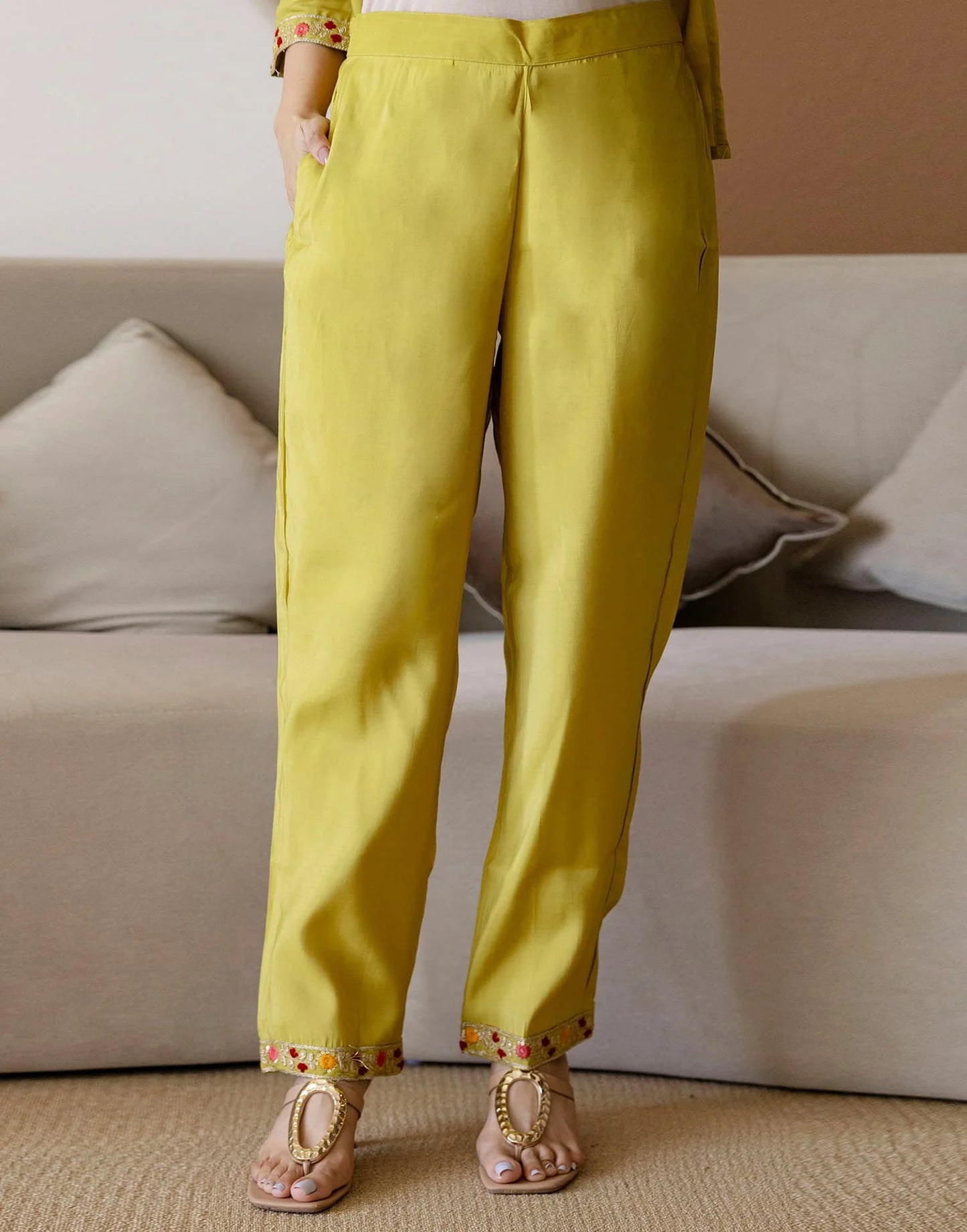 Yellow Silk Embroidered Straight Kurta Set with Pant & Dupatta for Women under 1299