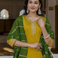 Yellow Silk Embroidered Straight Kurta with Pant and Dupatta