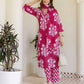 Cotton Straight Printed V-Neck Kurta with Pant & Dupatta
