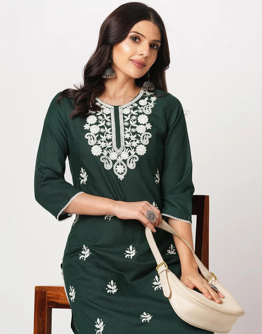 Cotton Embroidered Straight Kurti