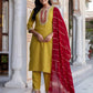 Cotton Blend Embroidery and Sequins Work, Embroidery and Sequins Work Lace Straight Kurta with Pant & Dupatta