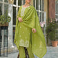 Silk Embroidered Straight Round Neck Kurta with Pant & Dupatta
